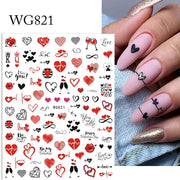 Harunouta Valentine's Day 3D Nail Stickers Heart Flower Leaves Line Sliders French Tip Nail Art Transfer Decals 3D Decoration 0 DailyAlertDeals WG821  