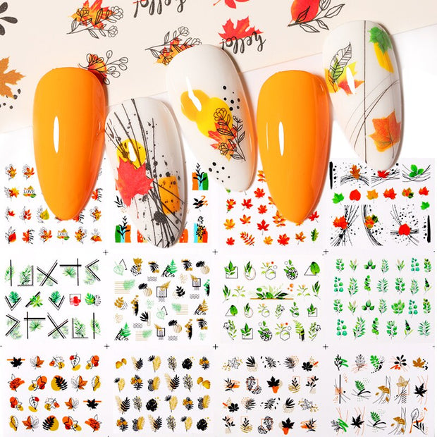 12 Designs Nail Stickers Set Mixed Floral Geometric Nail Art Water Transfer Decals Sliders Flower Leaves Manicures Decoration 0 DailyAlertDeals D003  