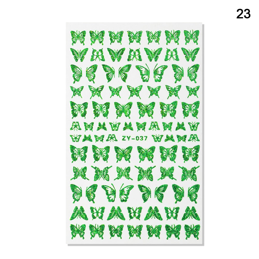 1pc Holographic 3D Butterfly Nail Art Stickers Adhesive Sliders Colorful DIY Golden Nail Transfer Decals Foils Wraps Decorations nail art DailyAlertDeals 23  