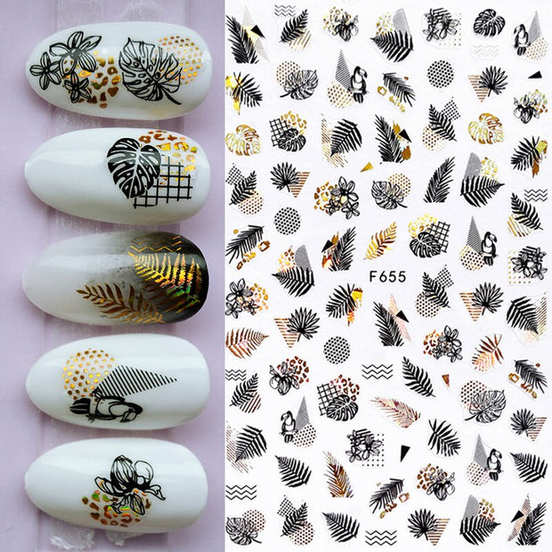 Harunouta Slider Design 3D Black People Silhouettes Blooming Nail Stickers Gold Bronzing Leaf Flower Nail Foils Decoration Nail Stickers DailyAlertDeals 10  