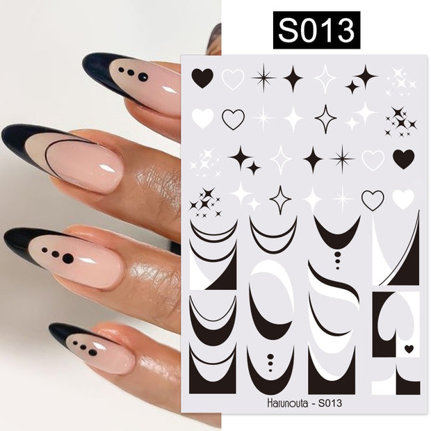 Harunouta French Line Pattern 3D Nail Art Stickers Fluorescence Color Flower Marble Leaf Decals On Nails  Ink Transfer Slider 0 DailyAlertDeals S013  
