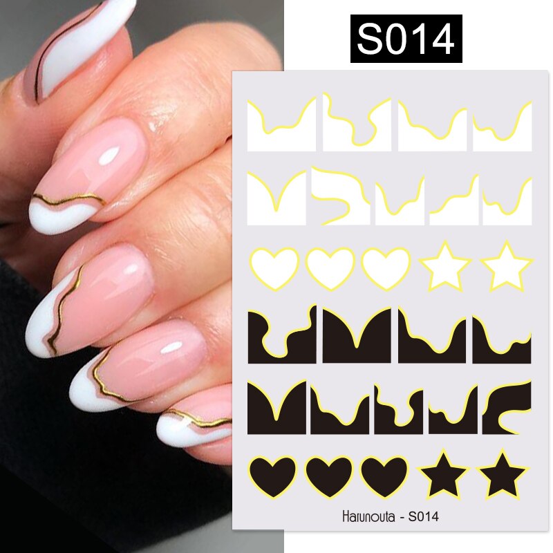Harunouta Valentine's Day 3D Nail Stickers Heart Flower Leaves Line Sliders French Tip Nail Art Transfer Decals 3D Decoration Nail Stickers DailyAlertDeals S014  
