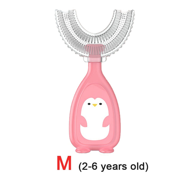 Baby toothbrush children teeth oral care cleaning brush soft Silicone teethers baby toothbrush new born baby items 2-12Y Baby silicon soft toothbrush DailyAlertDeals penguin pink M  
