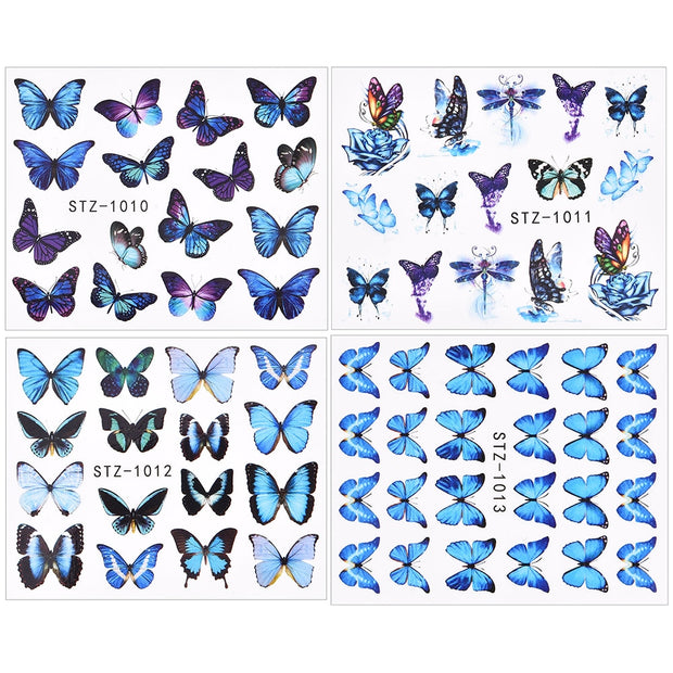 3D Watercolor Butterflies Sliders Nail Art Water Transfer Decal Sticker Blue Valentine&#39;s Day Nail Decoration Tattoo Manicure 0 DailyAlertDeals 4pcs TA631-634  