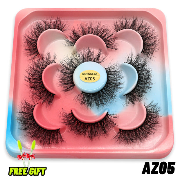 GROINNEYA Eyelashes 3D Mink Lashes Fluffy Soft Wispy Natural Cross Eyelash Extension Reusable Lashes Mink False Eyelashes Makeup 0 DailyAlertDeals 5pairs-AZ05 France 