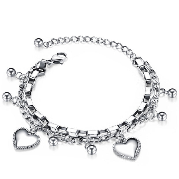 Stainless Steel Love Heart Bracelets For Women Party Gift Fashion Joyas de Chain Charm Bracelets Jewelry Wholesale Text Engraved 0 DailyAlertDeals BR1001-S China 18cm