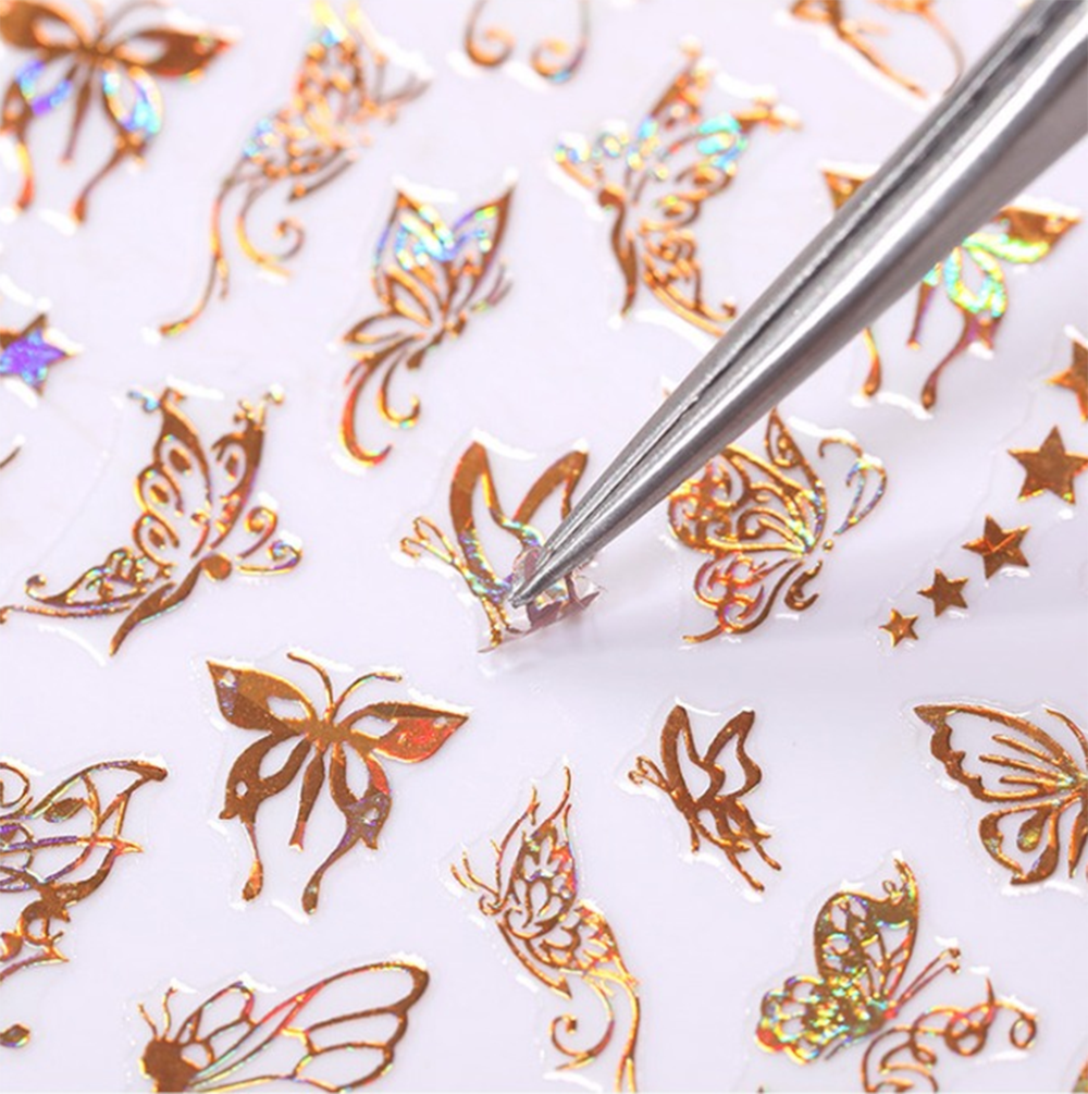 1pc Holographic 3D Butterfly Nail Art Stickers Adhesive Sliders Colorful DIY Golden Nail Transfer Decals Foils Wraps Decorations nail art DailyAlertDeals   