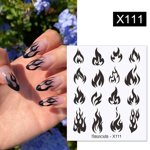 Harunouta Blue Ink Blooming Flowers Nail Water Decals Concise Floral Leaves Slider For Nails Geometric Waves DIY Manicures Tips Nail Stickers DailyAlertDeals X111  