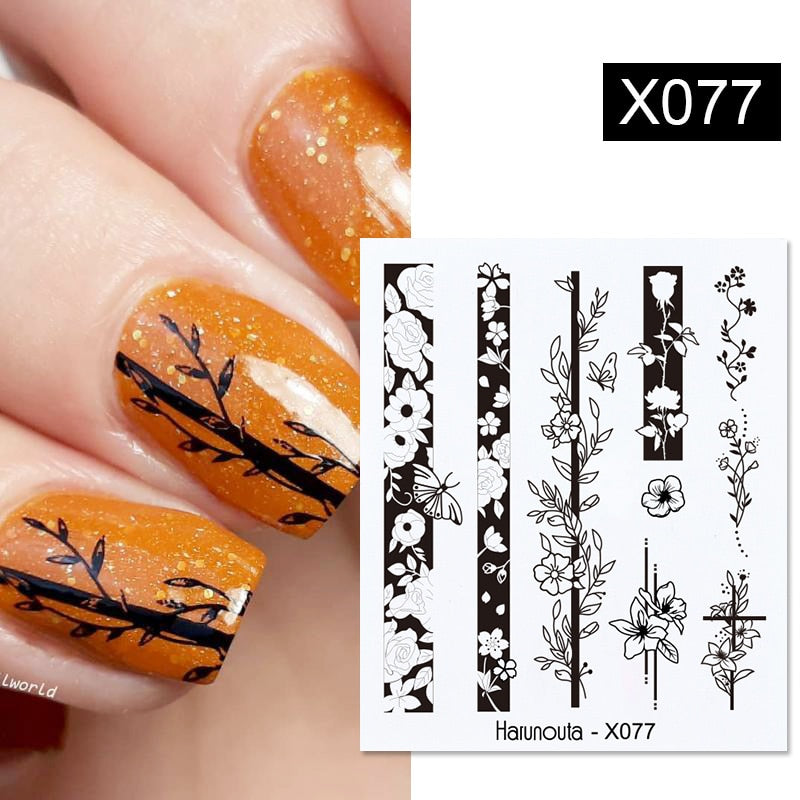 Harunouta Abstract Lady Face Water Decals Fruit Flower Summer Leopard Alphabet Leaves Nail Stickers Water Black Leaf Sliders 0 DailyAlertDeals X077  