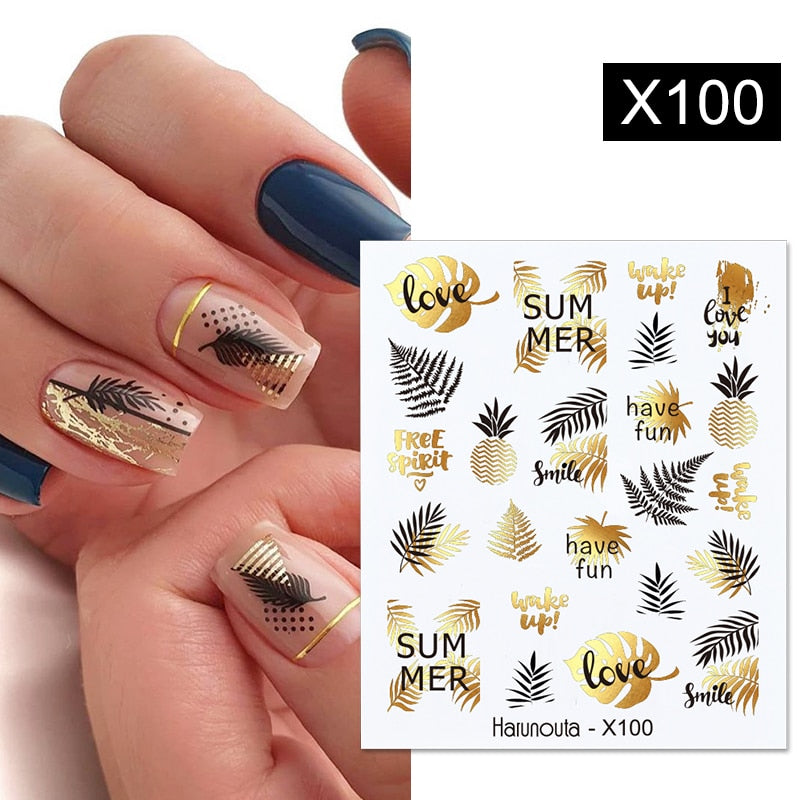 Harunouta Autumn Flowers Leaves Line Patter Nails Sticker Nail Art Decorations Decals Water Transfer Slider Foil Manicures Wraps 0 DailyAlertDeals