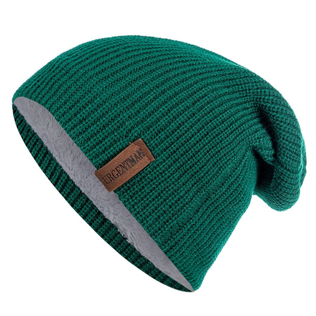 New Unisex Letter Beanie Hat Leisure Add Fur Lined Winter Hats For Men Women Keep Warm Knitted Hat Fashion Solid Ski Bonnet Cap Beanie hat unisex DailyAlertDeals Dark Green 54cm-62cm 