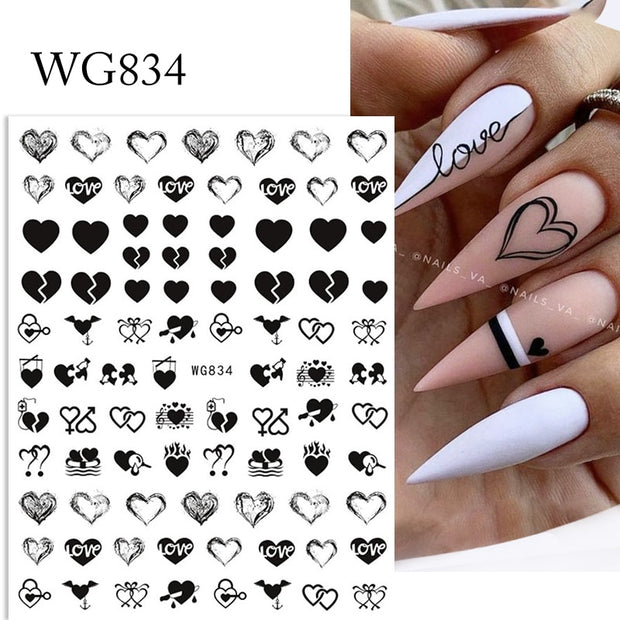 Harunouta Valentine's Day 3D Nail Stickers Heart Flower Leaves Line Sliders French Tip Nail Art Transfer Decals 3D Decoration 0 DailyAlertDeals WG834  