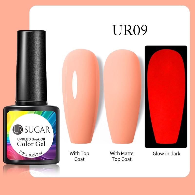 UR SUGAR Fluorescent Gel Nail Polish Neon Yellow Green Blue Color Gel Soak Off UV Nail Gel Varnish For Nail Art Top Coat Neon Fluorescent Gel Nail Polish DailyAlertDeals Luminous 9  
