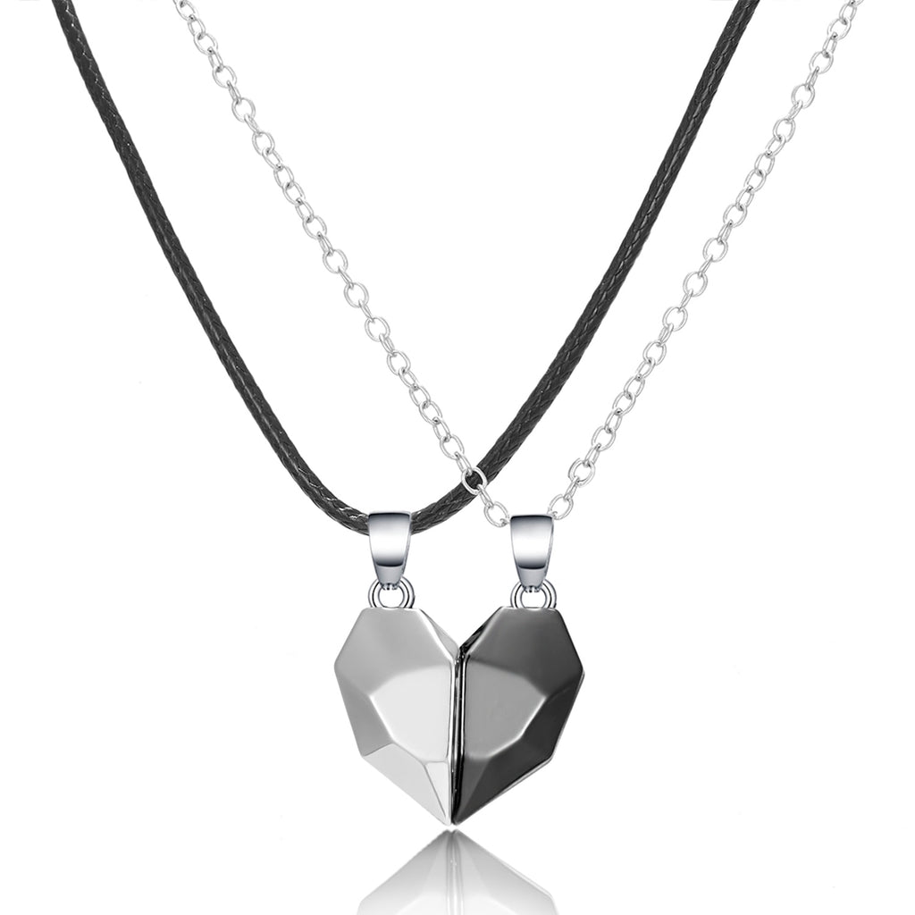 2Pcs/Lot Magnetic Couple Necklace Friendship Heart Pendant Distance Faceted Charm Necklace Women Valentine&#39;s Day Gift 2021 0 DailyAlertDeals 1  