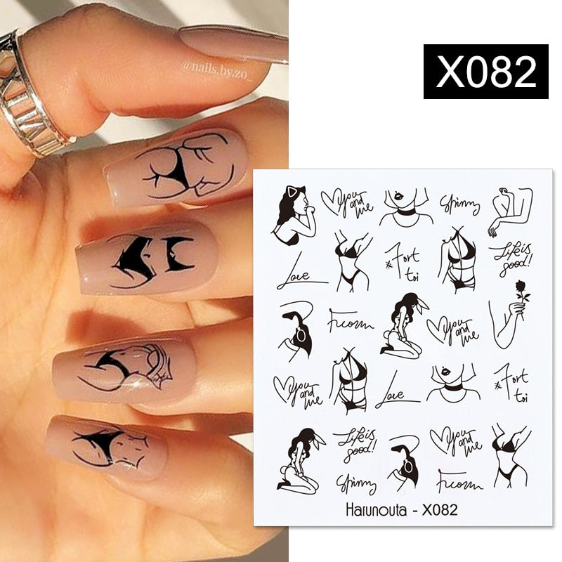 Harunouta Black Lines Flower Leaf Water Decals Stickers Spring Simple Green Theme Face Marble Pattern Slider For Nails Art Decor 0 DailyAlertDeals X082  