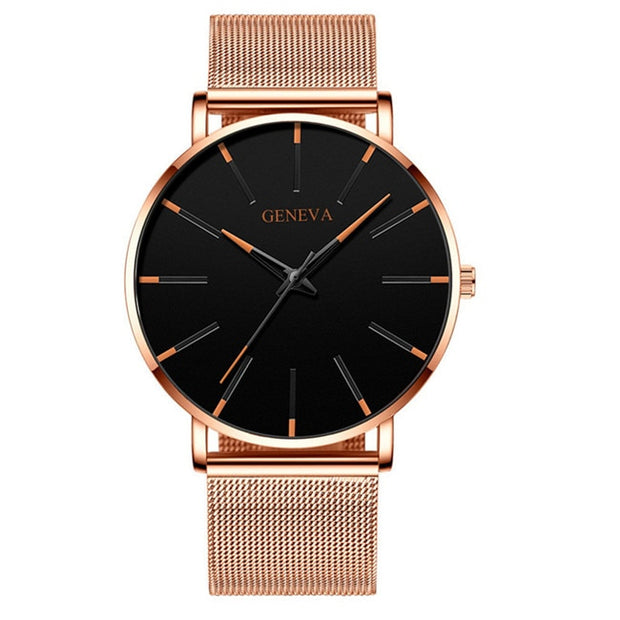 2022 Minimalist Men&#39;s Fashion Ultra Thin Watches Simple Men Business Stainless Steel Mesh Belt Quartz Watch relogio masculino men's watches DailyAlertDeals Mesh Rose Orange  
