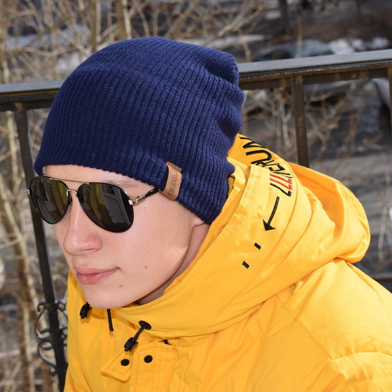 New Unisex Letter Beanie Hat Leisure Add Fur Lined Winter Hats For Men Women Keep Warm Knitted Hat Fashion Solid Ski Bonnet Cap Beanie hat unisex DailyAlertDeals   