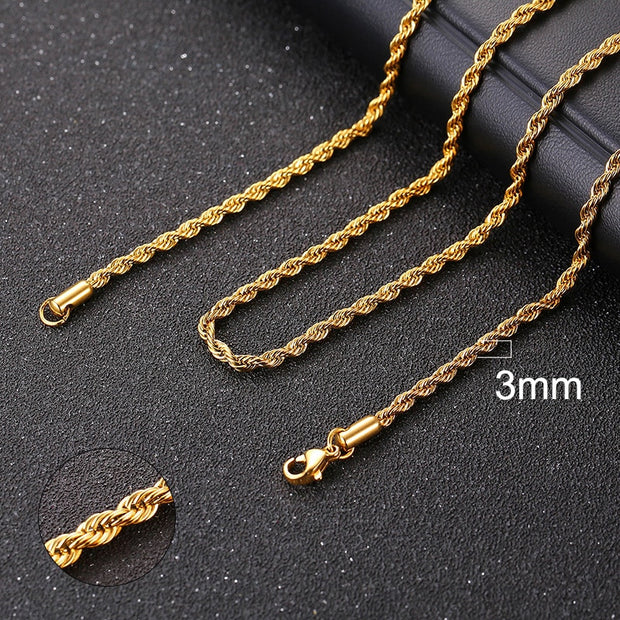 Vnox Cuban Chain Necklace for Men Women, Basic Punk Stainless Steel Curb Link Chain Chokers,Vintage Gold Tone Solid Metal Collar 0 DailyAlertDeals 3mm Gold Rope 45cm 