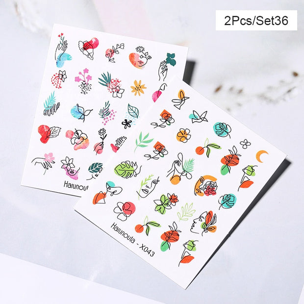 Harunouta Abstract Lady Face Water Decals Fruit Flower Summer Leopard Alphabet Leaves Nail Stickers Water Black Leaf Sliders 0 DailyAlertDeals 2pcs-36  