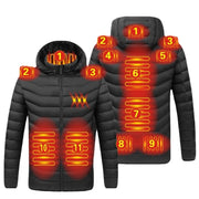 2021 NWE Men Winter Warm USB Heating Jackets Smart Thermostat Pure Color Hooded Heated Clothing Waterproof  Warm Jackets 0 DailyAlertDeals 11 Heated Black M China