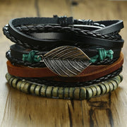 Vnox 4Pcs/ Set Braided Wrap Leather Bracelets for Men Vintage Life Tree Rudder Charm Wood Beads Ethnic Tribal Wristbands 0 DailyAlertDeals BL-388 China 