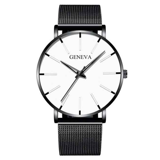 2022 Minimalist Men Fashion Ultra Thin Watches Simple Men Business Stainless Steel Mesh Belt Quartz Watch relogio masculino 0 DailyAlertDeals Mesh Black White  