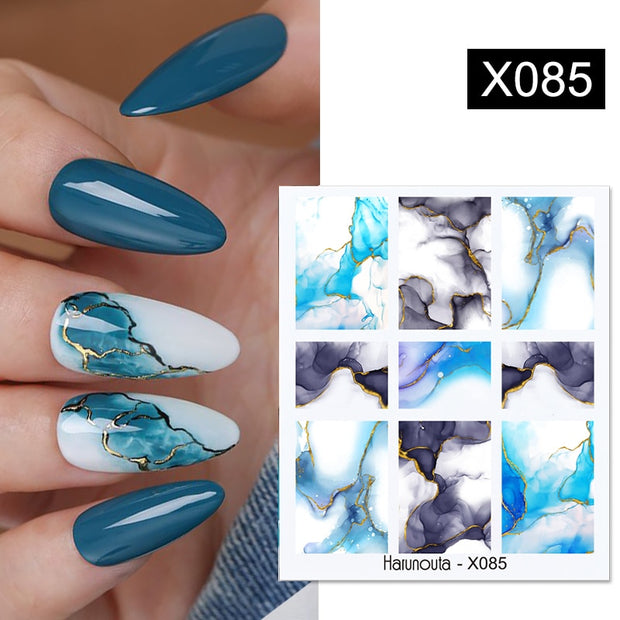 Harunouta Blue Ink Blooming Flowers Nail Water Decals Concise Floral Leaves Slider For Nails Geometric Waves DIY Manicures Tips Nail Stickers DailyAlertDeals X085  