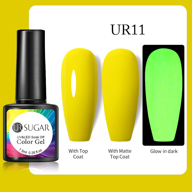 UR SUGAR Fluorescent Gel Nail Polish Neon Yellow Green Blue Color Gel Soak Off UV Nail Gel Varnish For Nail Art Top Coat Neon Fluorescent Gel Nail Polish DailyAlertDeals Luminous 11  