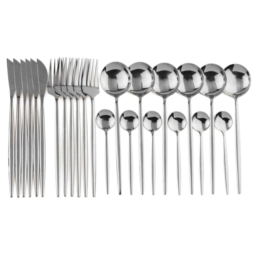 24pcs Black Western Dinnerware Set Stainless Steel Cutlery Set Fork Knife Spoon Tableware Set Flatware Set Silverware Set  DailyAlertDeals China 24pcs Silver 