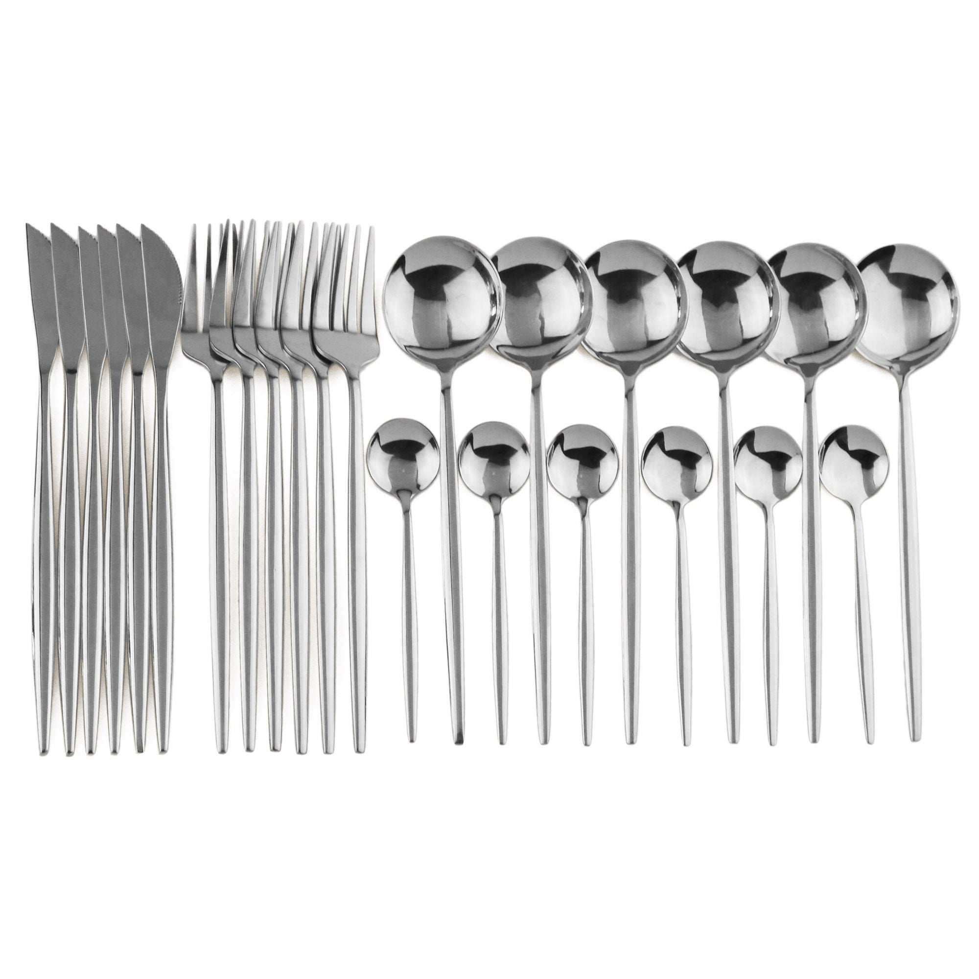 24pcs Black Western Dinnerware Set Stainless Steel Cutlery Set Fork Knife Spoon Tableware Set Flatware Set Silverware Set  DailyAlertDeals China 24pcs Silver 