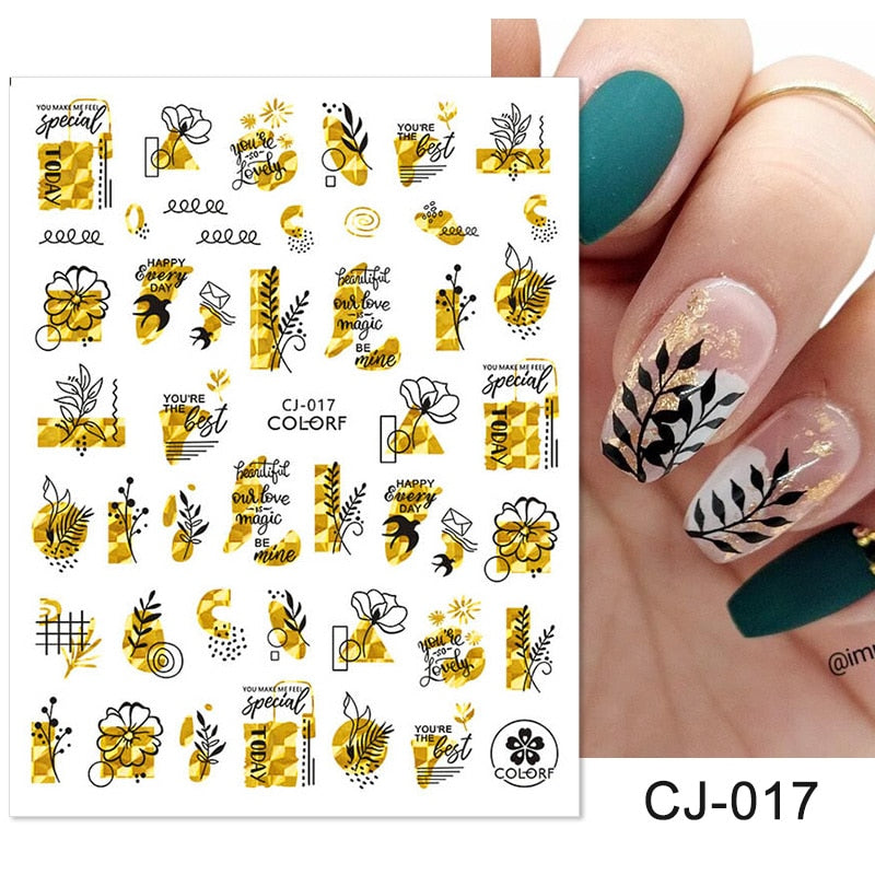 Harunouta Slider Design 3D Black People Silhouettes Blooming Nail Stickers Gold Bronzing Leaf Flower Nail Foils Decoration Nail Stickers DailyAlertDeals CJ-017  