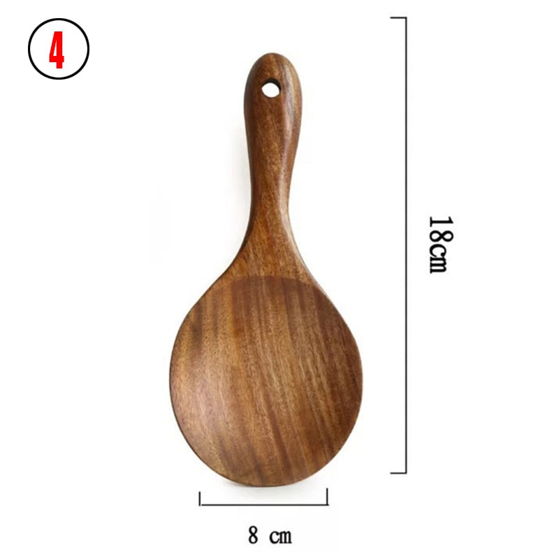 7pcs/set Teak Natural Wood Tableware Spoon Ladle Turner Rice Colander Soup Skimmer Cooking Spoon Scoop Kitchen Reusable Tool Kit 0 DailyAlertDeals 4  