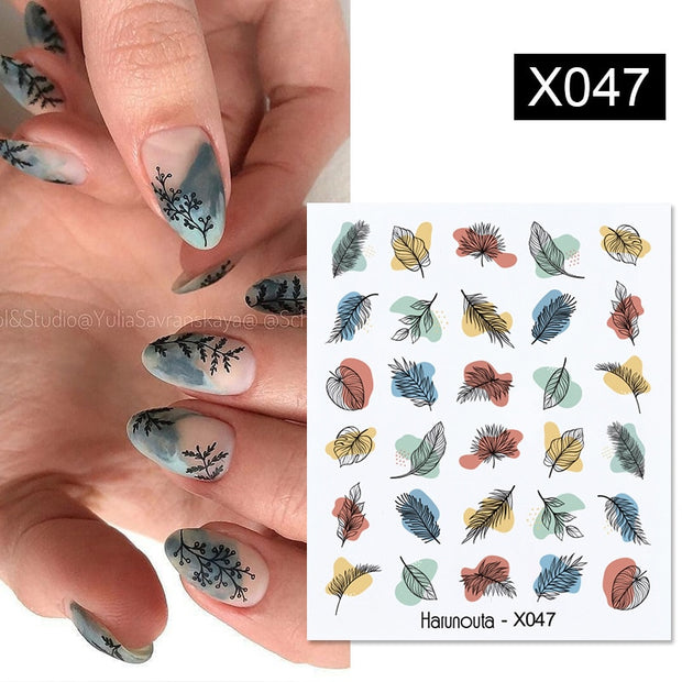 Harunouta Marble Blooming 3D Nail Sticker Decals Flower Leaves Transfer Water Sliders Abstract Geometric Lines Nail Watermark Nail Stickers DailyAlertDeals X047  