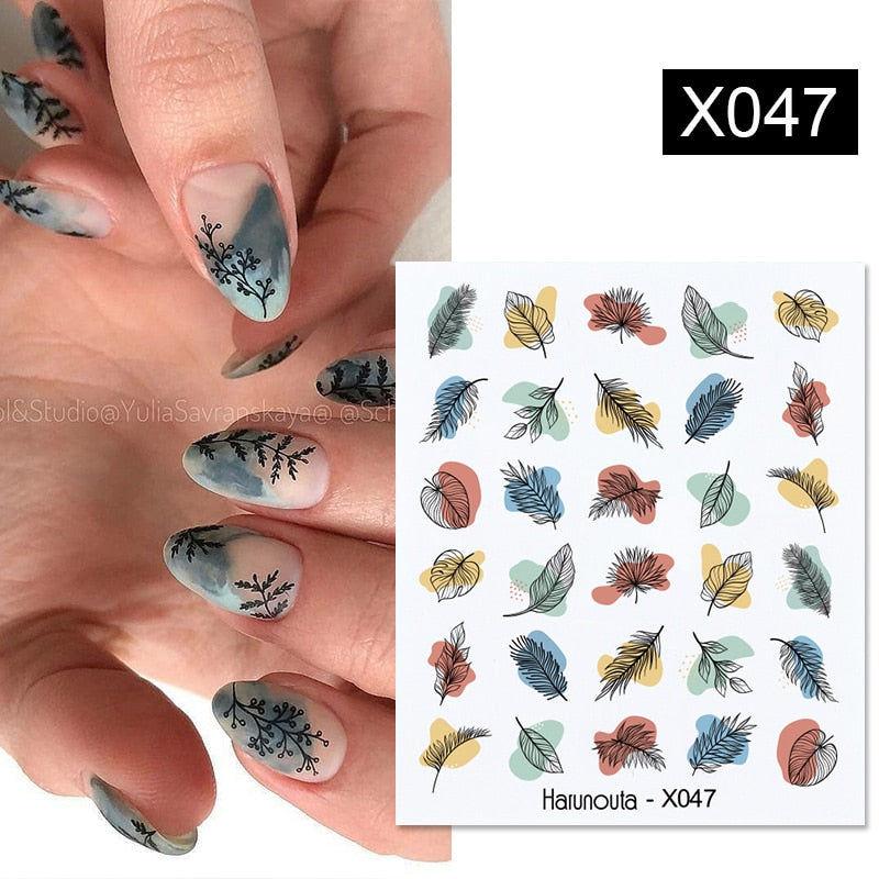 Harunouta Abstract Line Avocado Fruit Leopard Nail Water Sticker Decals Flower Leaves Slider Decoration For Autumn Nail Design 0 DailyAlertDeals X047  