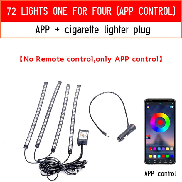 Rgb Led Lights for Cars Ambient Lighting Car Interior Neon Light With Music Voice Control App Inside Car Lights RGB LED Light with control DailyAlertDeals 72LED cigar APP  