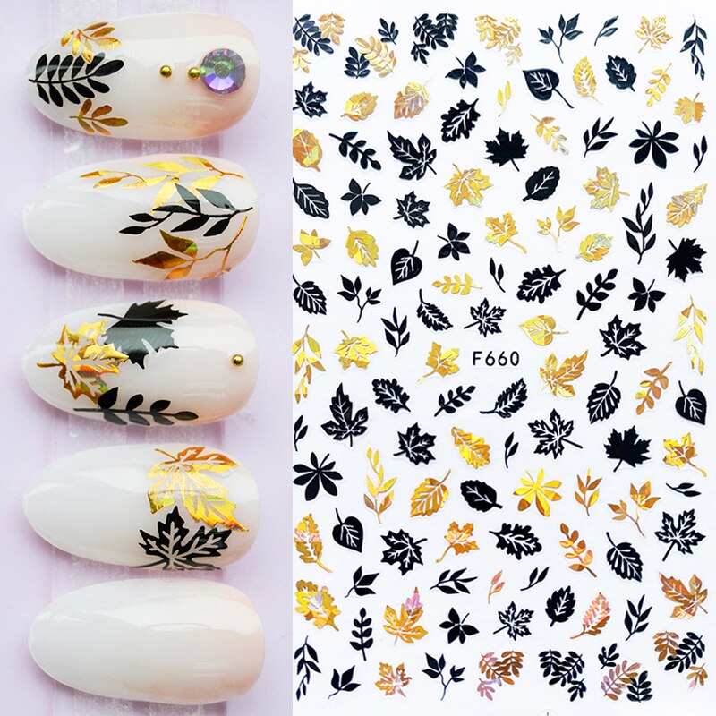 Harunouta Slider Design 3D Black People Silhouettes Blooming Nail Stickers Gold Bronzing Leaf Flower Nail Foils Decoration Nail Stickers DailyAlertDeals 13  