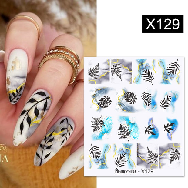 Harunouta Marble Blooming 3D Nail Sticker Decals Flower Leaves Transfer Water Sliders Abstract Geometric Lines Nail Watermark Nail Stickers DailyAlertDeals X129  