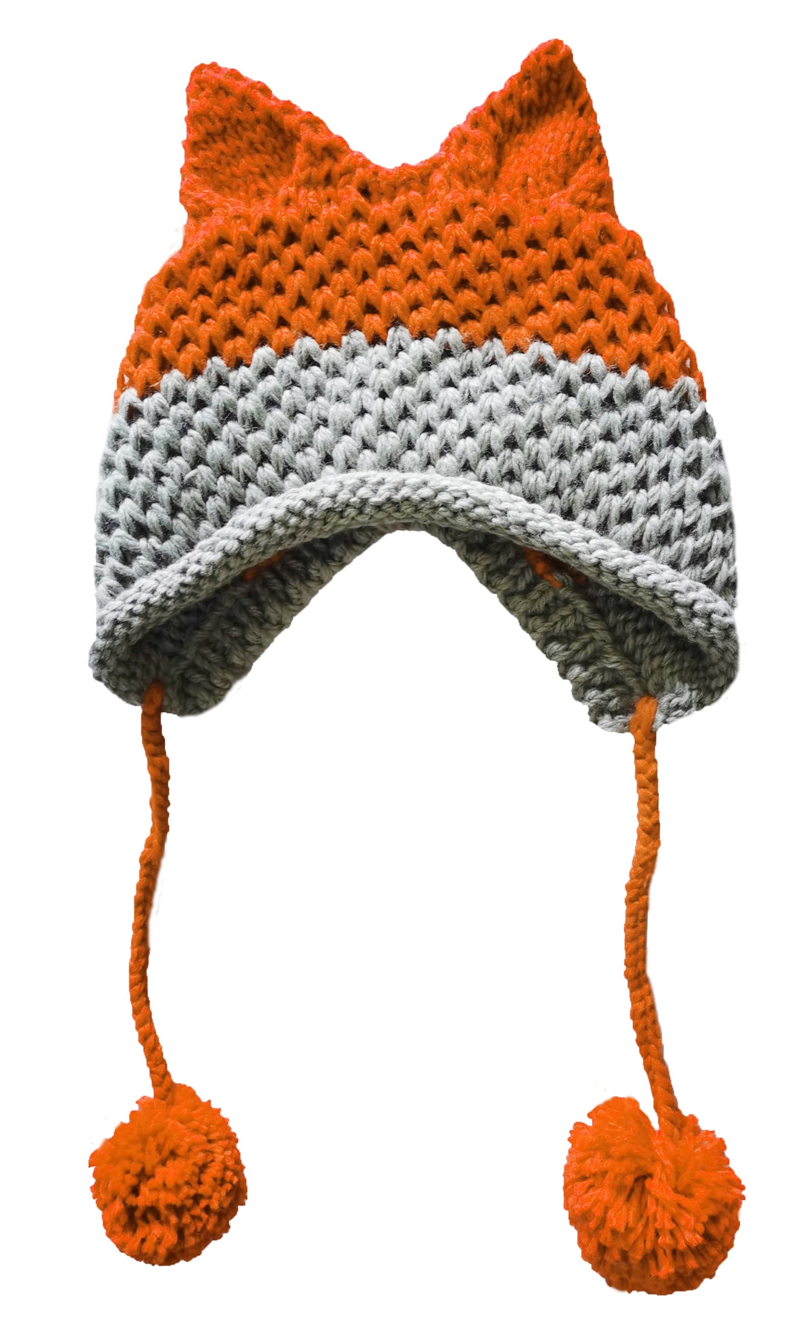 BomHCS Cute Fox Ears Beanie Winter Warm 100% Handmade Knit Hat 0 DailyAlertDeals Orange Gray  