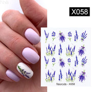 Harunouta Blue Ink Blooming Flowers Nail Water Decals Concise Floral Leaves Slider For Nails Geometric Waves DIY Manicures Tips Nail Stickers DailyAlertDeals X058  