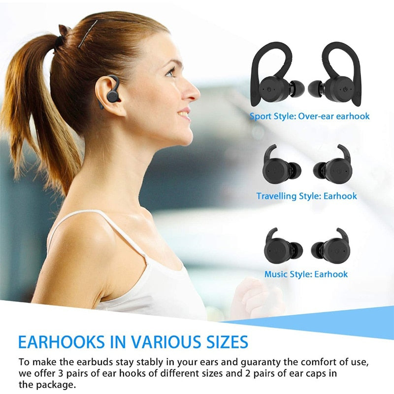 20 Hours Play time Swimming Waterproof Bluetooth Earphone Dual Wear Style Sport Wireless Headset TWS Ipx7 Earbuds Stereo earbuds DailyAlertDeals   