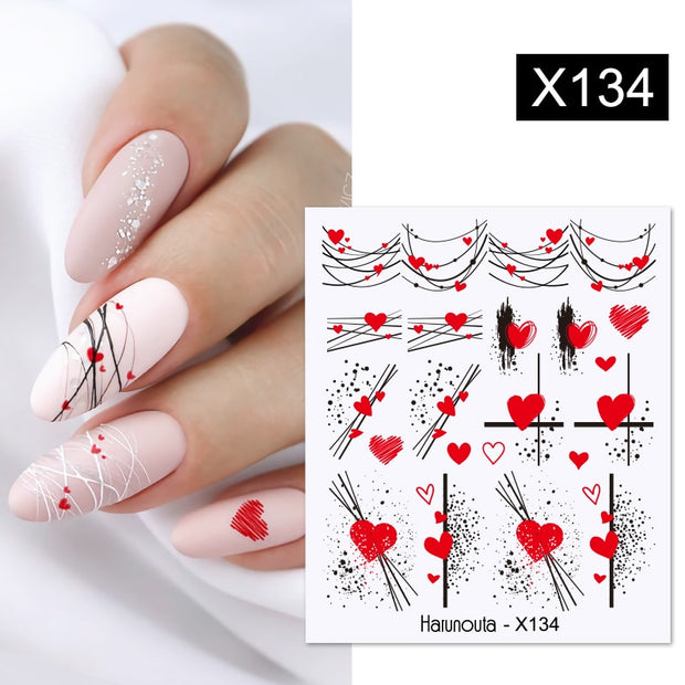 Harunouta Valentine Love Heart Line Dsign Water Nail Stickers Gold Black Leaves Flower Geometrics Slider For Nail Art Decoration 0 DailyAlertDeals X134  