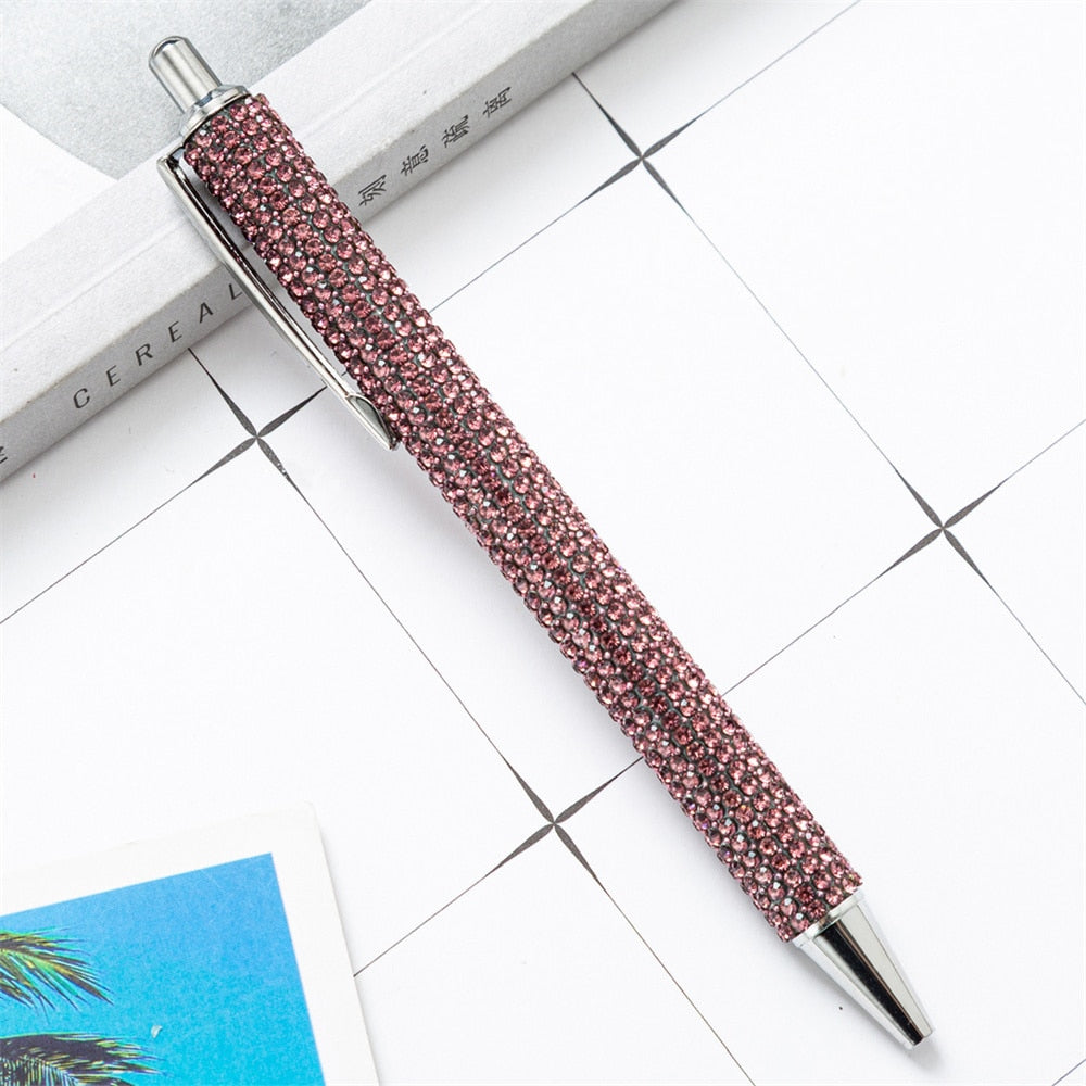 Press Ballpoint Pen Luxury Rhinestone Cute Wedding Rose Gold Metal Stationery School Office Supplies High Quality Pens Wholesale 0 DailyAlertDeals Pink Purple  