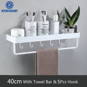 Black / White Bathroom Shelf Shampoo Holder Kitchen Storage Rack Bathroom Hardware Space Aluminum Shower Room Accessory 0 DailyAlertDeals 40cm bar 5hook white China 