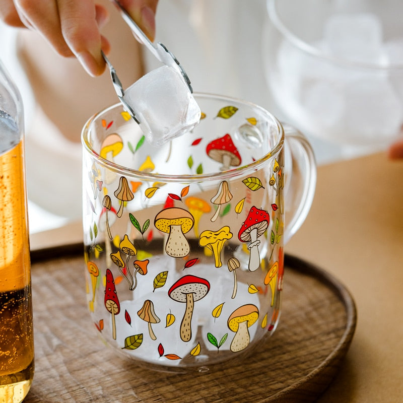 JINYOUJIA Heat-Resistant With Handle Glass Mug Breakfast Milk Cup Cute Office Home Coffee Mugs Lemon Mushroom Pumpkin Pattern 0 DailyAlertDeals   