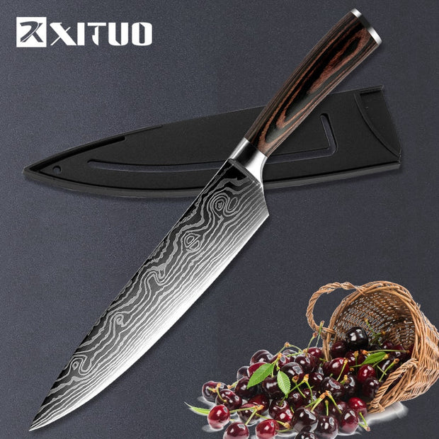 XITUO 1-5PCS set Chef Knife Japanese Stainless Steel Sanding Laser Pattern Knives Professional Sharp Blade Knife Cooking Tool 0 DailyAlertDeals 8inch Chef knife China 