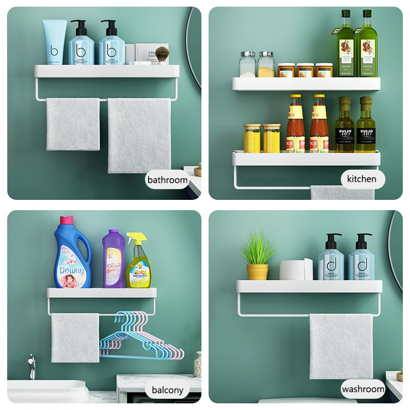 Black / White Bathroom Shelf Shampoo Holder Kitchen Storage Rack Bathroom Hardware Space Aluminum Shower Room Accessory 0 DailyAlertDeals   