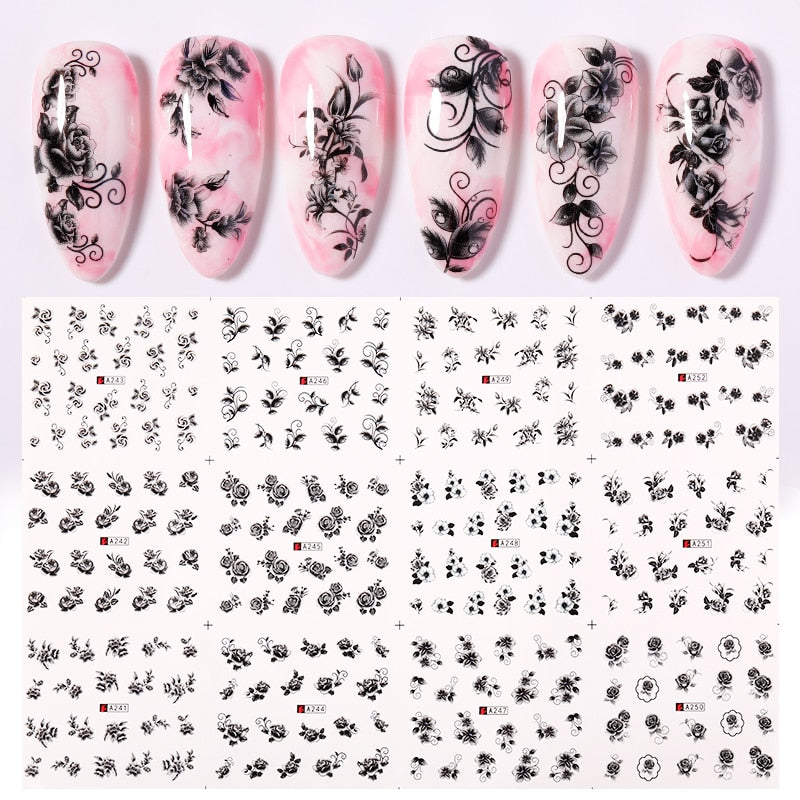 12 Designs Nail Stickers Set Mixed Floral Geometric Nail Art Water Transfer Decals Sliders Flower Leaves Manicures Decoration 0 DailyAlertDeals 08  
