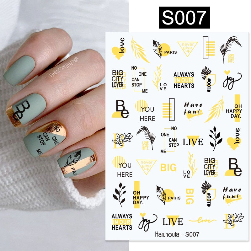 Harunouta Valentine's Day 3D Nail Stickers Heart Flower Leaves Line Sliders French Tip Nail Art Transfer Decals 3D Decoration Nail Stickers DailyAlertDeals S007  