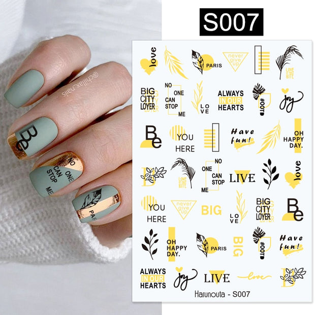 Harunouta Valentine's Day 3D Nail Stickers Heart Flower Leaves Line Sliders French Tip Nail Art Transfer Decals 3D Decoration Nail Stickers DailyAlertDeals S007  