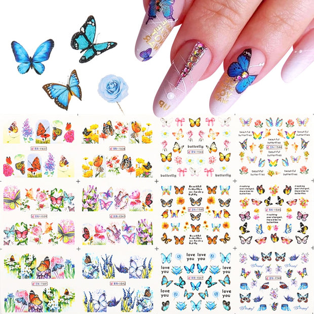 12 Designs Nail Stickers Set Mixed Floral Geometric Nail Art Water Transfer Decals Sliders Flower Leaves Manicures Decoration 0 DailyAlertDeals 37  